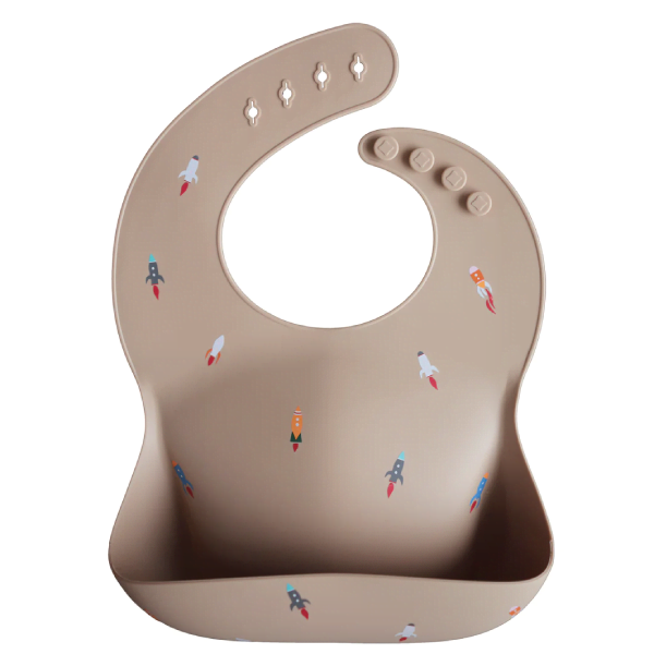 Mushie Silicone Baby Bib (Rocket Ship)