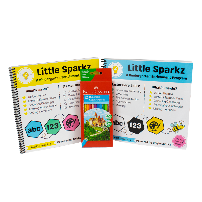 BrightSparkz Little Sparkz Kindergarten Enrichment Program Level 1 and 2 Book Basics Combo