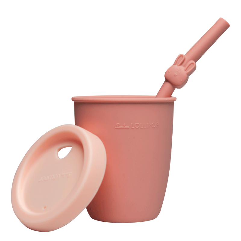 LouLou Lollipop Kids Silicone Cup with Straw - Bunny Blush Pink