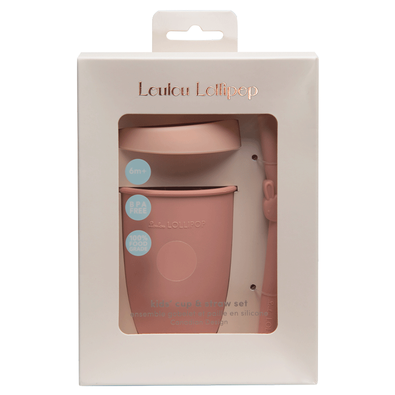 LouLou Lollipop Kids Silicone Cup with Straw - Bunny Blush Pink