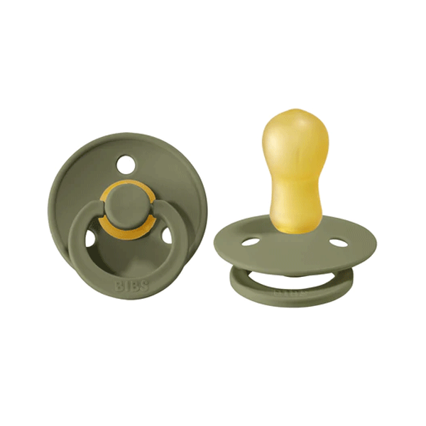 BIBS Original Colour Pacifier 0-6 Months 2 PACK - Olive/Olive