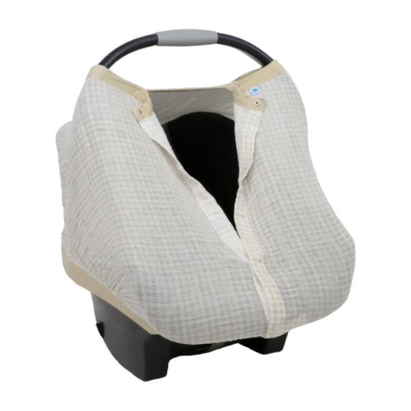 Little Unicorn Cotton Muslin Car Seat Canopy - Tan Gingham