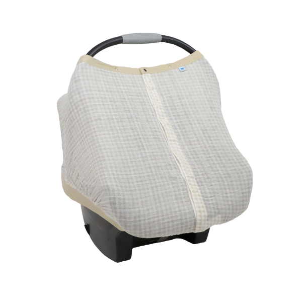 Little Unicorn Cotton Muslin Car Seat Canopy - Tan Gingham