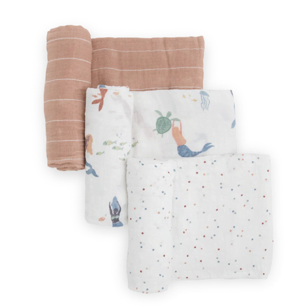 Little Unicorn Cotton Muslin Swaddle Blanket 3 Pack - Mermaids