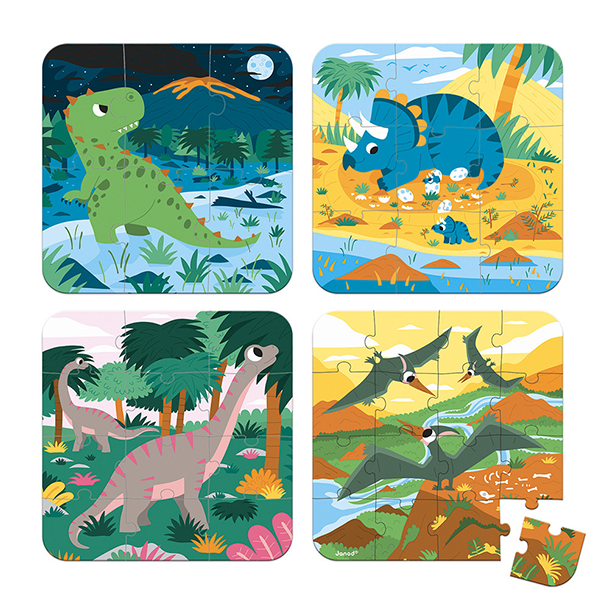 Janod 4 in 1 Progressive Puzzle - Dinosaurs