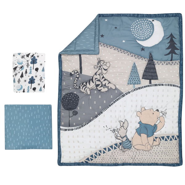 Lambs & Ivy Disney Baby Forever Pooh Blue/Gray Bear 3-Piece Baby Crib Bedding Set