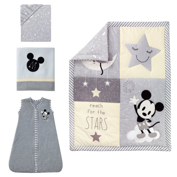 Lambs & Ivy Disney Baby Mickey Mouse Gray/Yellow 4-Piece Crib Bedding Set