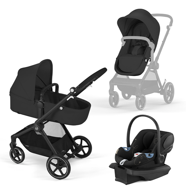 Cybex EOS Black Stroller and Aton 2 Travel System - Lavastone Black