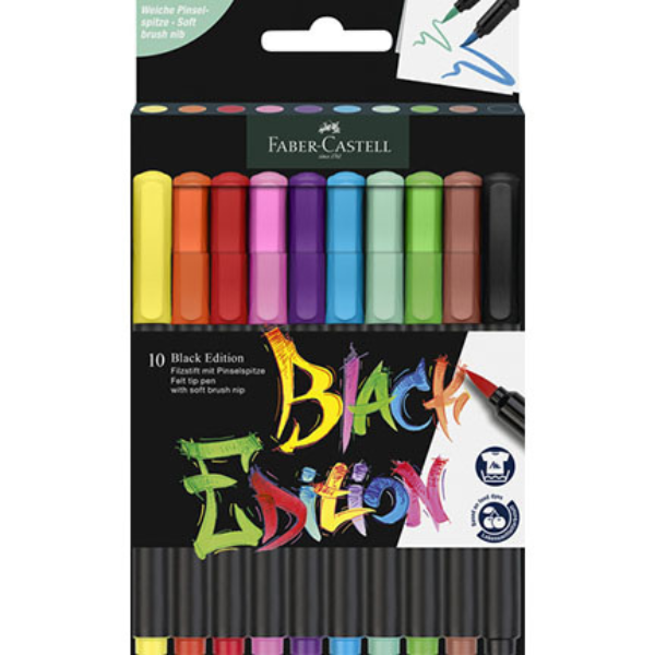 Faber-Castell Brush Pen Felt Tip Black Edition Box of 10