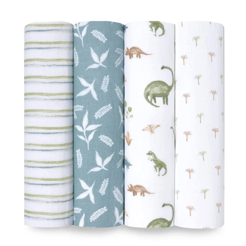 Aden + Anais Essentials Swaddle 4 Pack - Dino Jungle