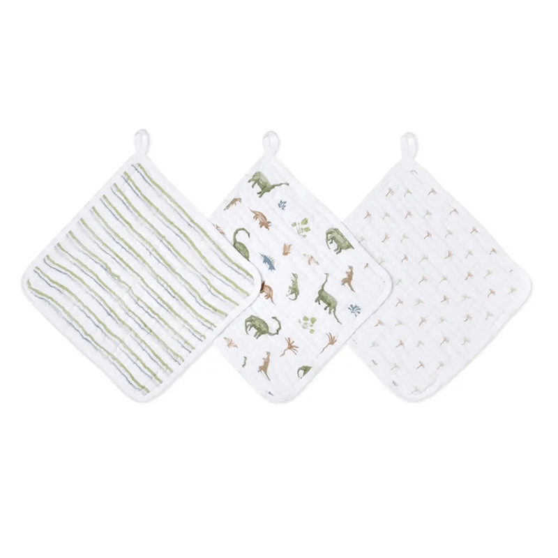 Aden + Anais Essentials Washcloths 3 Pack - Dino Jungle