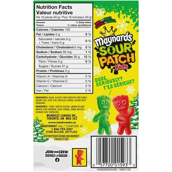 Maynards Sour Patch Kids: Red & Green Candy Box (100g)