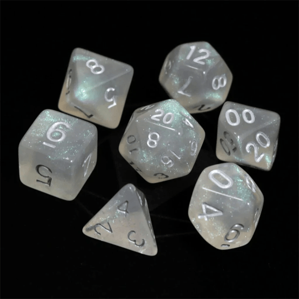 Die Hard Dice Polymer 7 Piece RPG Set - Glacial Moonstone with Silver